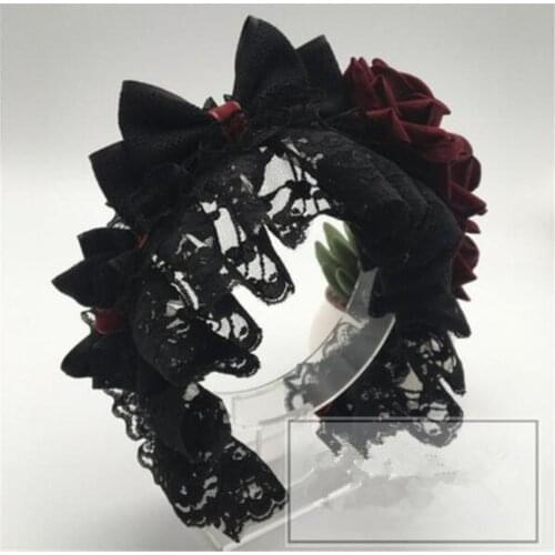 Gothic Sweet Lolita Princess Hairbands Rose Black Lace Women Hair Accessories Vintage Headwear Goth Headband B772