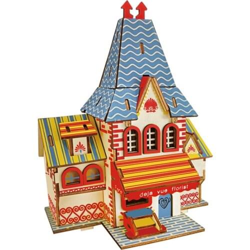 Rencontre Flowers 3D Wooden Contruction Puzzle Building Model DIY House Puzzles Educational Toy Children Birthday Gifts