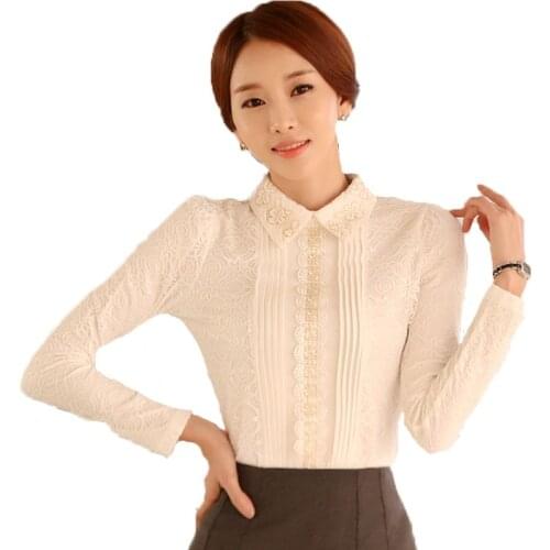 Women Shirts Blouses Chiffon Fashion Long Sleeve Top Lace Hollow Out Shirt Blusas Autumn Plus Size