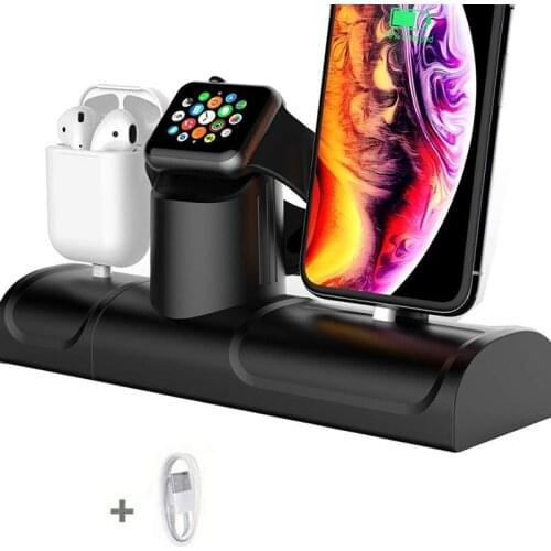 Silicone 3 In 1 Charge Dock Holder For Iphone 12/11/Xs/X Desktop Charging Station For Apple Watch 6/SE/5/4/Airpods Pro