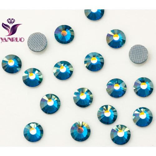 YANRUO 2058HF Bule Zircon AB Flat Back Strass Hotfix Rhinestones Crystal Heat Iron Crystal Stones