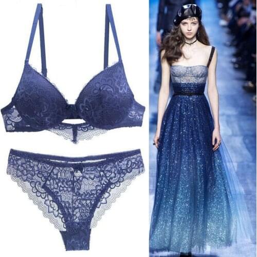 TELIMUSSTO New 2020 Lace Drill Bra Set Women Plus Size Push Up Underwear Set Bra And Thong Set 34 36 38 40 42 44 A B C D DD Cup