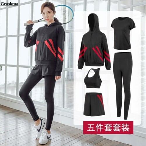 Outdoor Running Sportswear Suits Women Yoga 5 Piece Set Fitness Gym Coats+Bra+T Shirt+Shorts+Pants Quick Dry Clothing Sports