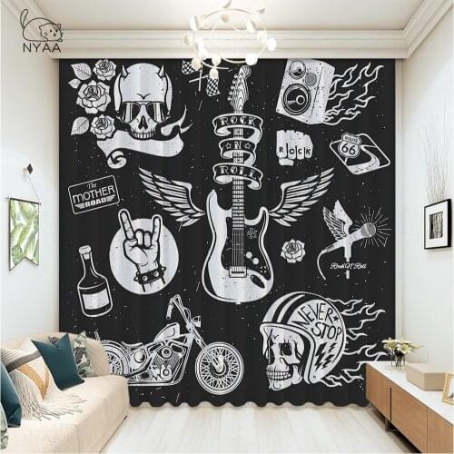 Vintage Rock Festival Posters Curtain Bedroom Home Cafe Curtains With Beads For Room Printed Dining Room Curtains Micro Shading