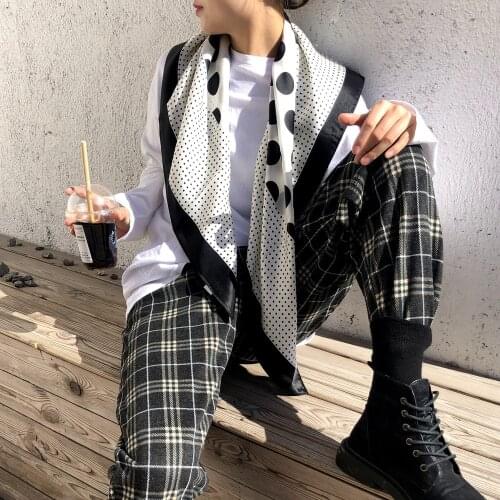 Visual Axles 90cm*90cm Square Scarf Women Polka Dot Print 100% Real Silk Wrap Ladies Retro Spring Bandana Foulard New SFP206