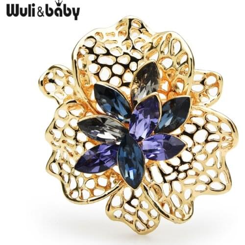 Wuli&baby Purple Crystal Flower Brooches Women Flower Weddings Office Casual Brooch Pin Gifts
