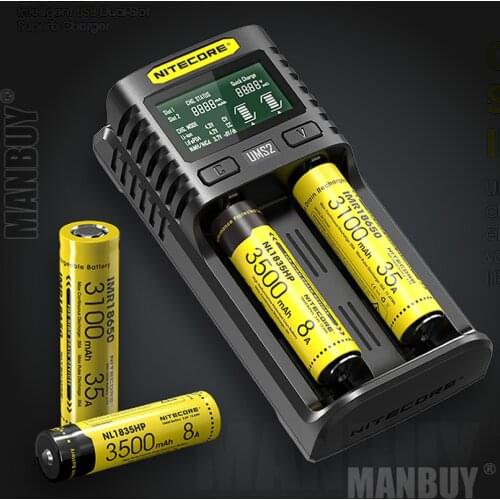 NITECORE UMS2 Automatic Universal 3A Quick Charger Intelligent USB Dual-Slot Super Charger Liion Ni-Cd Ni-MH IMR Without Battery