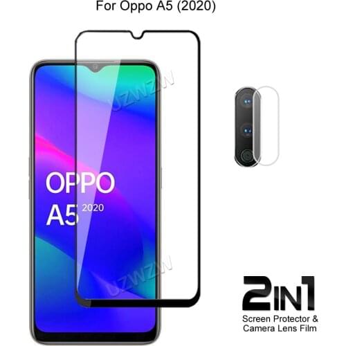 For Oppo A5 (2020) Front Screen Protector Protective Tempered Glass & Camera Lens Film