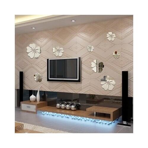 Mirror three-dimensional wall stickers flower decoration mirror combination mirror wall living room sticker 5 pieces in 1 set