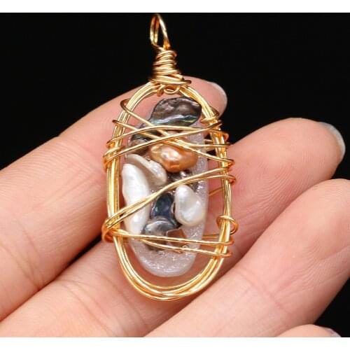 Reiki Heal Gold Color Wire Wrap Pearl Natural Pearls Pendants for Jewelry Making DIY Necklace Earrings Exquisite Gift