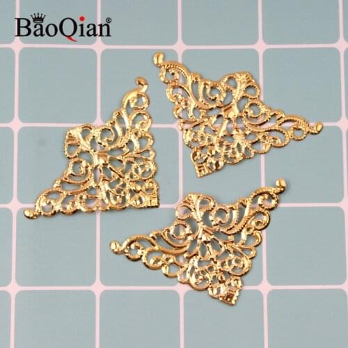 15Pcs Gold 48x75mm Filigree Triangle Wraps Metal Scrapbook Album Corner For Jewelry Gift Box Decorative Protector Cover