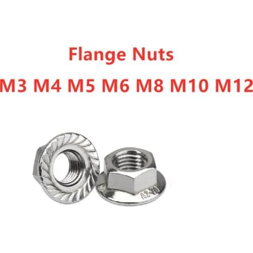 100PCS DIN6923 M3 M4 M5 M6 M8 M10 M12 304 Stainless Steel Hexagon Flange Nuts Pinking Slip Locking Lock Nut