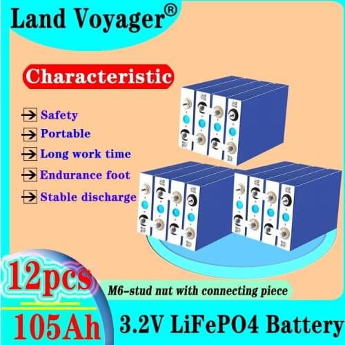 12pcs 3.2V 105Ah LiFePO4 Battery Pack Lithium iron Phospha DIY 4S 12V 24V 300A Motorcycle Electric Car Solar Inverter Batteries