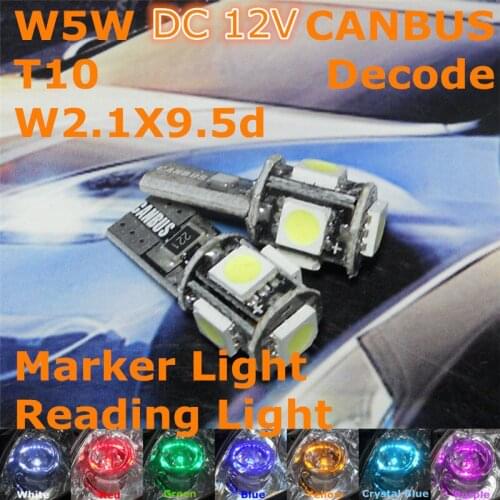 12V CANBUS Decode LED Car Spare Lamp T10(5*5050 SMD) W5W W2.1X9.5d for Clearance Width Light