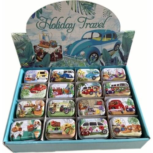 32Pcs/lot Vintage Cartoon Tin Box 5.5*3.8*2.4cm Candy Pill Chutty Mini Storage House Decoration Collectables Display N1901