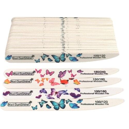 50pcs/lot Sandpaper Nail File 100/180/240 Double Sided Wooden Sanding Buffer Block For UV Gel Polish Manicure Thick Nail Files
