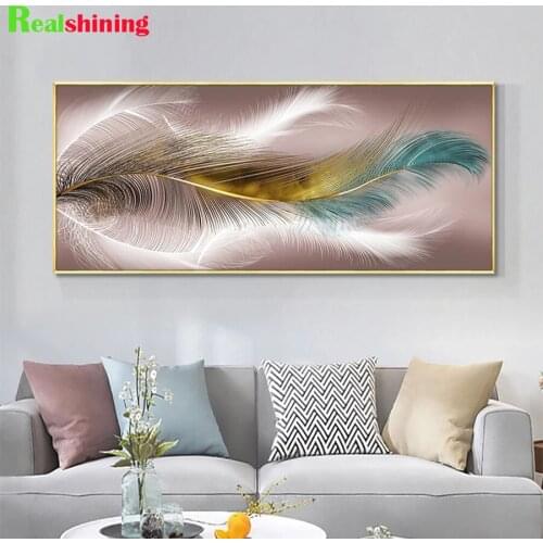5D DIY Diamond Painting Abstract art, colored feathers cross stitch full square round diamond mosaic embroidery N1609