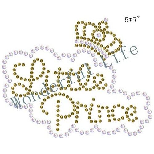 Free Shipping little princess AB white with golden yellow Hot Fix Rhinestones Motifs Iron On Heat Transfer Crystal