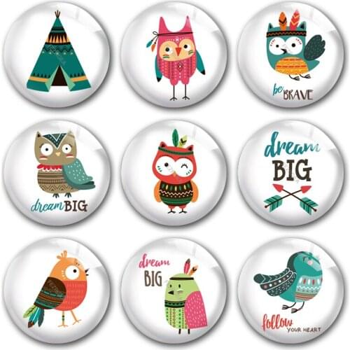 Handmade Cartoon bird wild camping dream big Round photo glass cabochons demo flat back DIY jewlery Making findings accessory