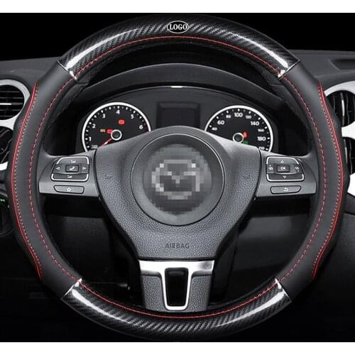 Car Carbon Fiber Leather Steering Wheel Covers Interior Accessories 38cm for Mazda Atenza AXELA CX5 CX7 CX3 CX9 CX30 Car Styling