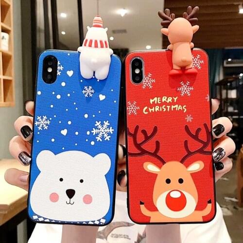 3D Doll Cartoon Christmas Deer & Snowman Case For iPhone 11 Pro Max X XR XS Max 6 6S 7 8 Plus Xs Soft TPU Back Cover Gift