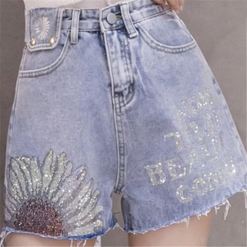 Best Sale 2020 New Fashion Jeans Shorts Personality Elegant Rhinestone Women Shorts High Waist Denim Tide Shorts