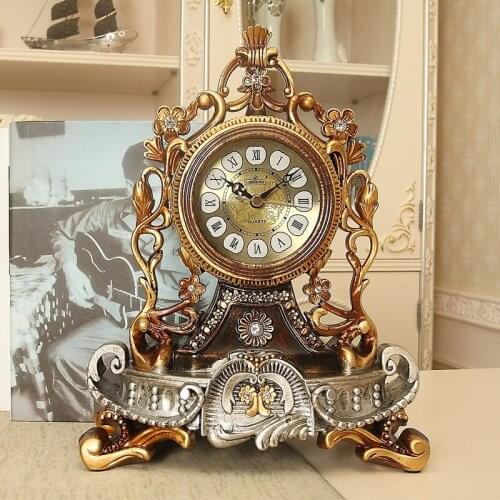 European Clock Sitting Room Silent Bedside Table Clock Retro Desk Clock Creative Ornament Clock Decorative Quartz Clock