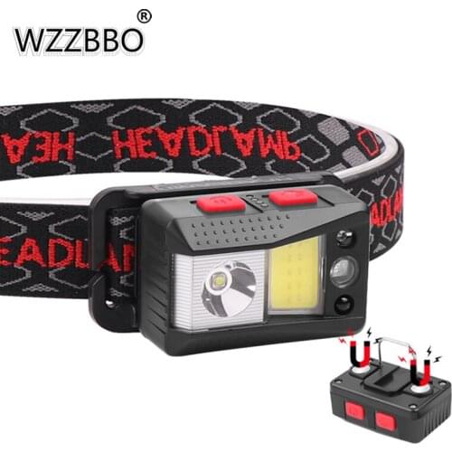 XPG+COB Strong Light Sensor Headlight Red Blue and Green Light Sensor Running Headlight with Magnet Hook with Lithium Battery