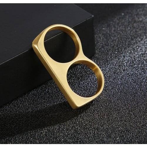 Titanium steel creative hip-hop glossy finger tiger ring mens personality punk double finger double ring stainless steel ring