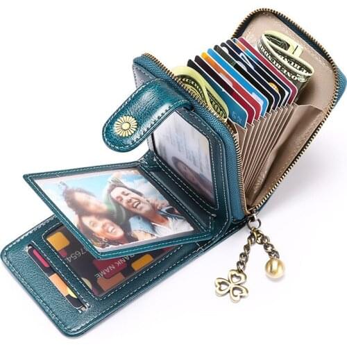 Women Rfid Blocking Wallet Card Holder Mini Wallets Genuine Leather Small Purses Ladies Short Purses Wallet For Credit Cards