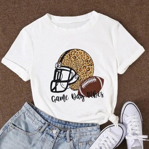 Summer Women Short Sleeve Cotton 100% T Shirts Female Rugby Sport Print Graphic Casual Clothes Ladies Fashion Oversized Tee Tops