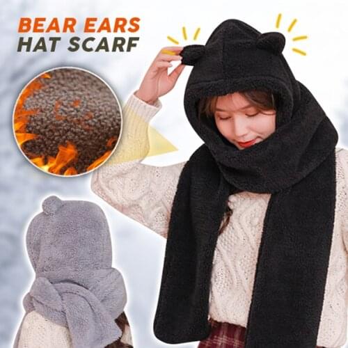 Hot Sale Cute Bear Ears Warm Hat Scarf for Women Girl Outdoor Winter Durable Hat Scarf NOV99