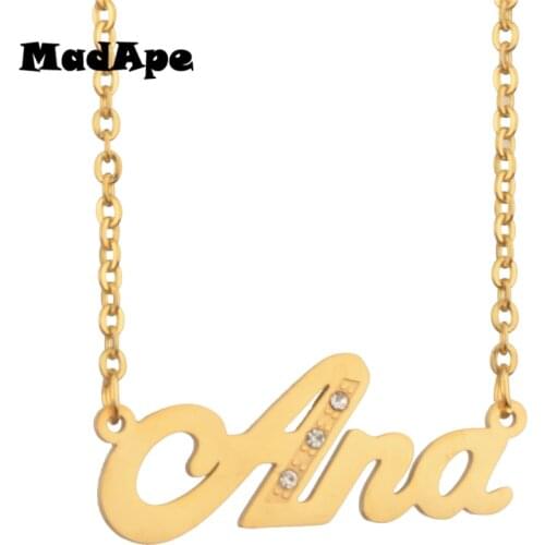 MadApe Customized Personalized Name Necklace Stainless Steel "Ana" Gold Color Name Nacklace For Women Sweater Chain Custom Name