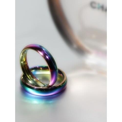 MANGOSKY 1Pcs 4mm Rainbow Colorful Ring Titanium Steel Ring for Men and Women Personalized Ring Customize Ring Engraved Ring