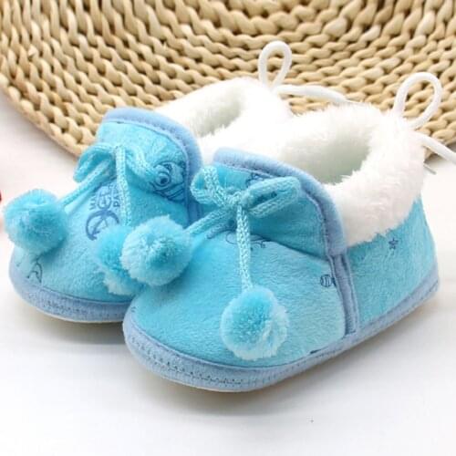 Newborn baby boy girl cute plus cashmere bownot slippers warm cotton wool Soft Bottom shoes First Walkers 0-18M
