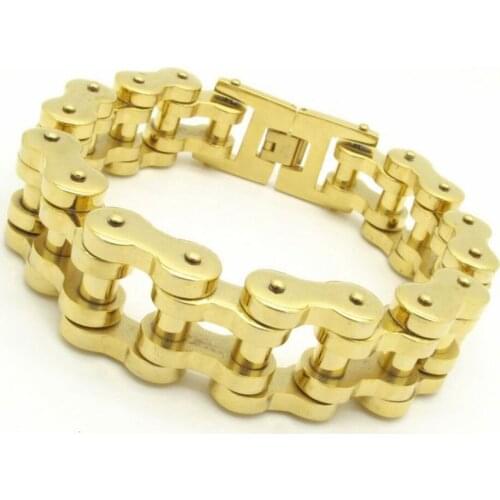 Bracelet Mens Accessories, 22mm Huge Heavy Motor Bike Chain Motorcycle Chain Bracelet, Fashion Men Gold Jewelry