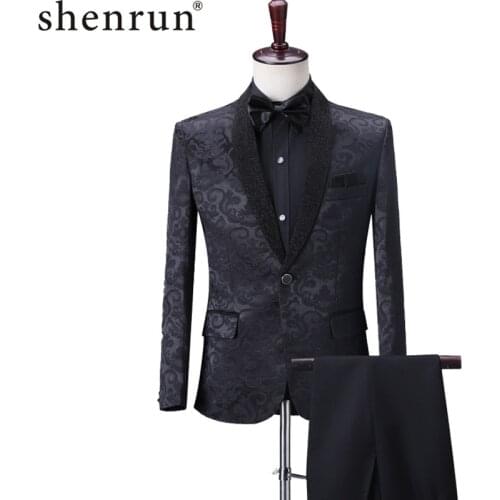 Shenrun Men Tuxedos Fashion Slim Fit Suits Shawl Lapel Jacket Pants Costumes Wedding Party Prom Ball Singer Host Stage Dress