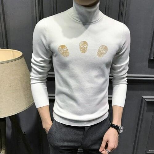 M-5XL Pullover Cashmere Thicken Super Warm Top Quality Mens Turtleneck Sweater Skull Sweatshirt