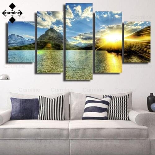 Landscape Hd Posters Sunrise Mountain Wall Art Picture Modern 5 Panels Canvas Painting for Home Decor Living Room Print Painting