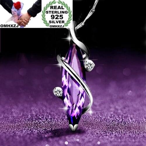 OMHXZJ Wholesale European Fashion Woman Girl Party Gift Amethyst AAA Zircon S925 Sterling Silver Necklace Pendant Charm CA161