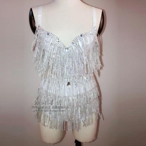 New Nightclub Ds Female Singer Bar Dj Pole Dance Costume Tassel Bikini Suit Stage Performance Wear Bar Shorts 2 Pcs Set DWY1642