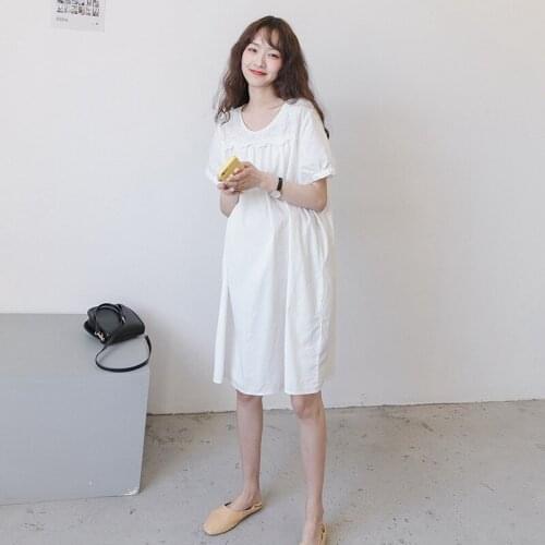 2019 Summer Maternity Elegant Short Sleeve Dresses Pregnant women Loose O-Neck Dress Pregnancy Solid Color Ladies Tops Clothes