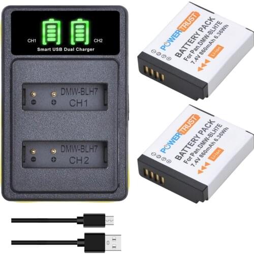 PowerTrust DMW-BLH7 BLH7E BLH7PP Battery+LED Dual Charger with Type C Port for Panasonic Lumix DMC-GM1 DMC-GM5 DMC-GF7 DMC-GF8