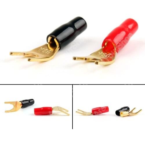 Areyourshop Sale 100 Pcs Gold Plated Banana Spade Plug Solderless Speaker