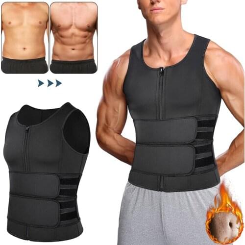 Richkeda Store New 2021 Mens Body Shaper Waist Trainer Sauna Vest Double Belt Sweat Shirt Corset Top