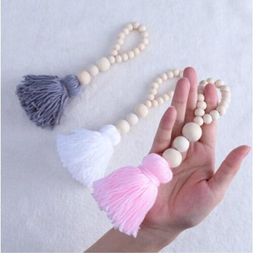 Tassel Pendant Handmade Wood Beads Pendant Nordic Kid Room Wall Hanging Decorations Wooden Beads Decor 770544