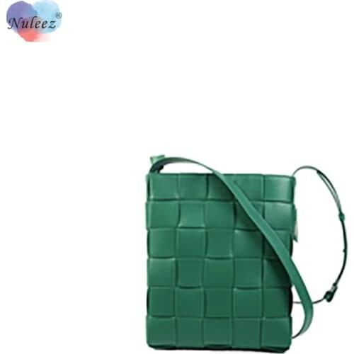 Flap Bag Men Cowhide Leather Woven Plaid Fashion Cross-Body Brand Bag Unisex Green Wearing for Seasons Big Capacity New