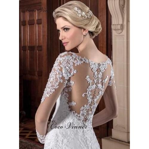 Pearls Beading Long Sleeves Mermaid Wedding Dress Vestido De Noiva Sheer Neck Illusion Wedding Dresses Bride Dress W0065