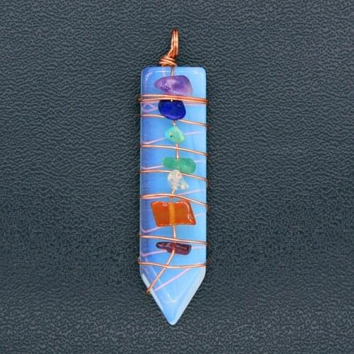 Trendy-beads Rose Gold Color Sword Shape with 7 Style Small Stone Opalite Opal Pendant Classic Jewelry