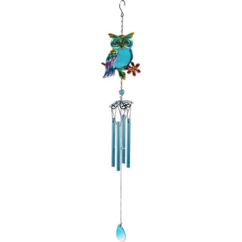 Creative owl three-color wind chimes stained glass wrought iron ornaments bells wind chimes pipe garden home balcony decoration